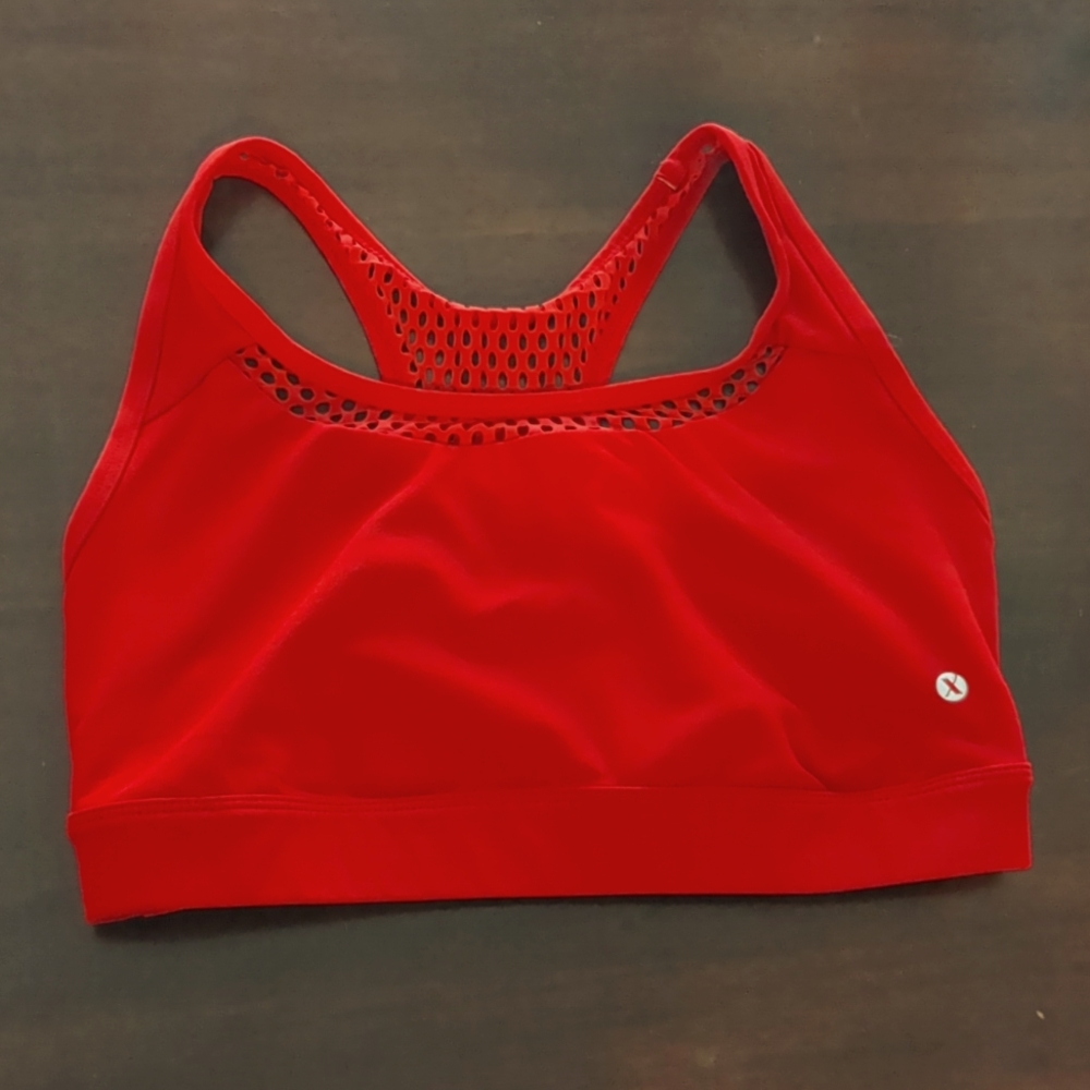 Red cross back sports bra